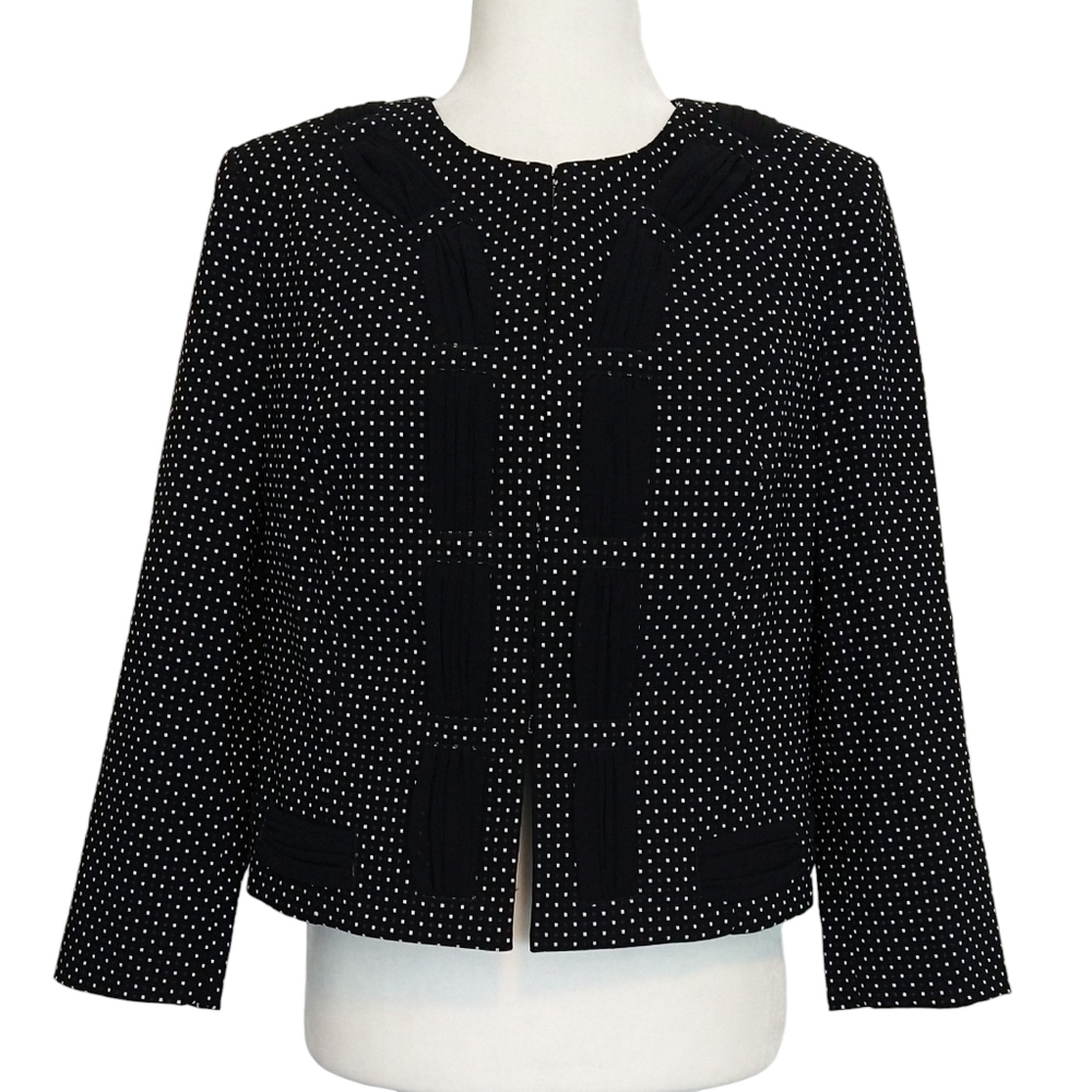 Cabi 5156 Black White Polka Dot Blazer Cropped 3/4 Sleeve Career Office Preppy